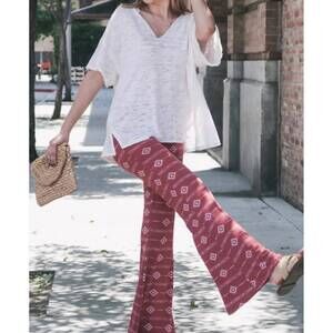 NEW AND THE WHY aztec flare pants in red